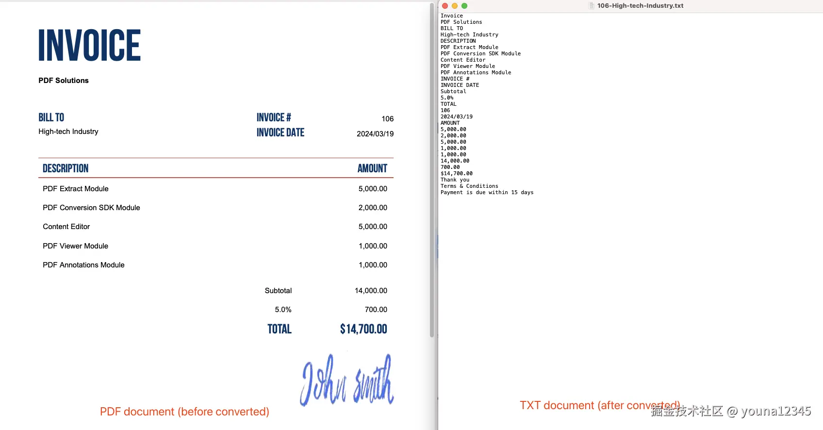 pdf 到 txt 在线转换 - 前后对比