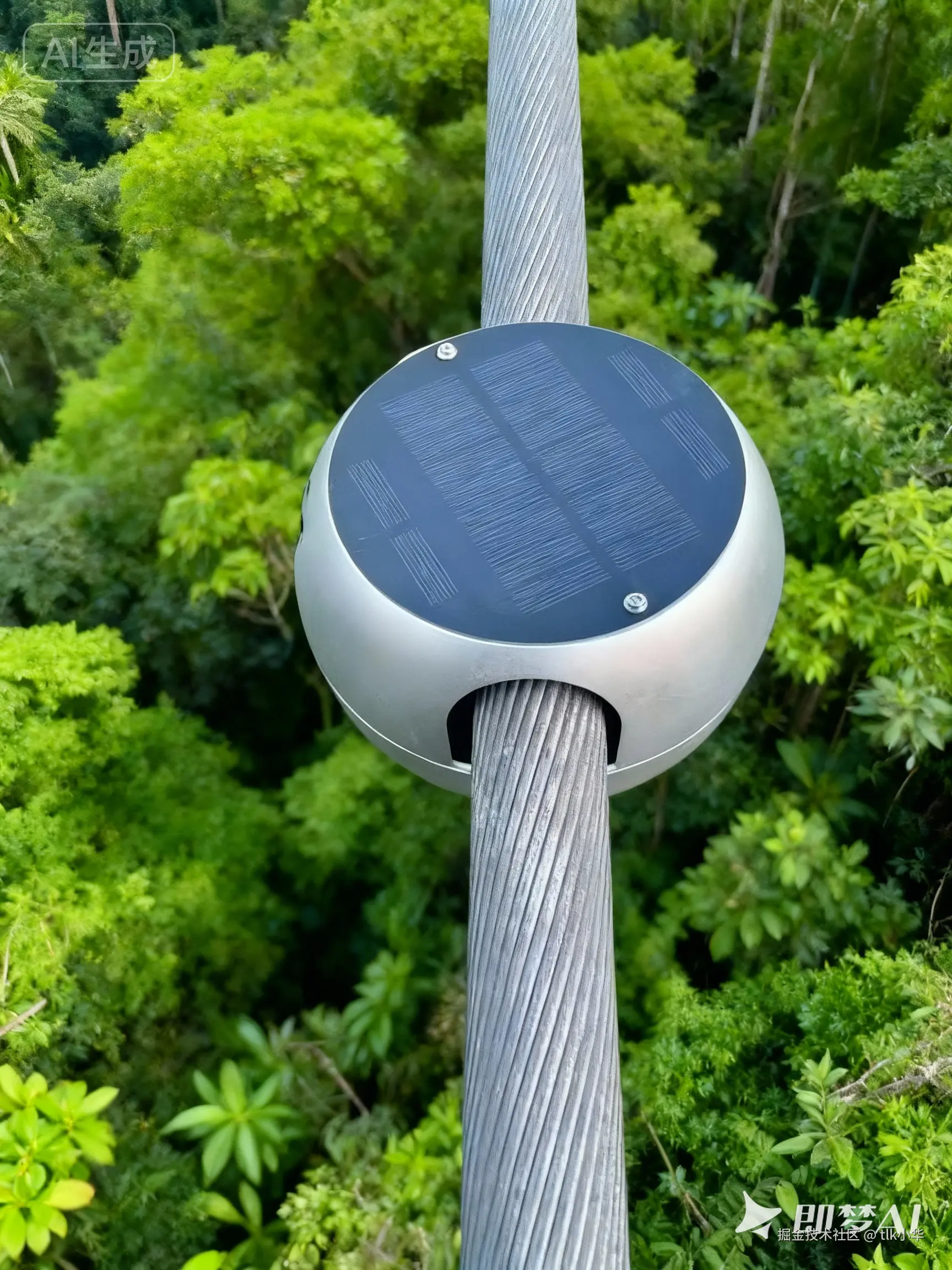 jimeng-2025-10-23-1243-参考图1，监测装置在森林环境中的应用，周围是茂密的绿色植被.png