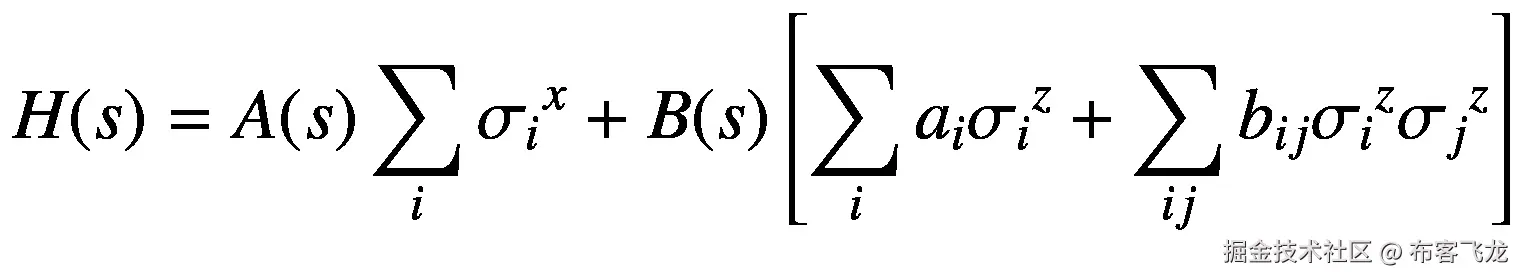 H(s)=A(s)\sum \limits_i{\sigma_i}^x+B(s)\left[\sum \limits_i{a}_i{\sigma_i}^z+\sum \limits_{ij}{b}_{ij}{\sigma_i}^z{\sigma_j}^z\right]