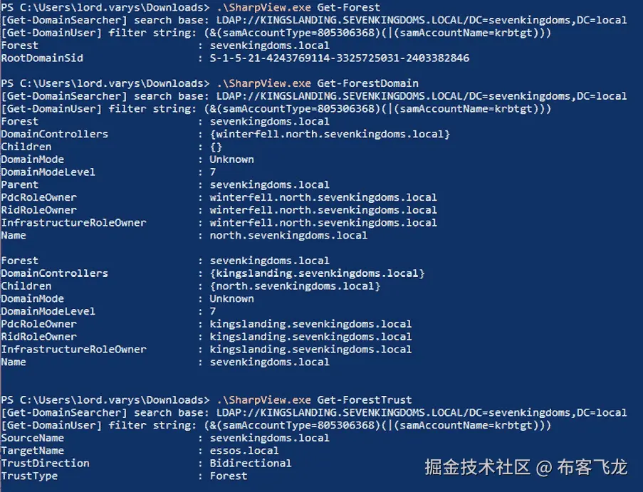 图 3.12 – 使用 SharpView 进行森林枚举的结果