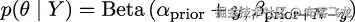 p(θ | Y ) = Beta (𝛼prior + y,𝛽prior+N −y) 