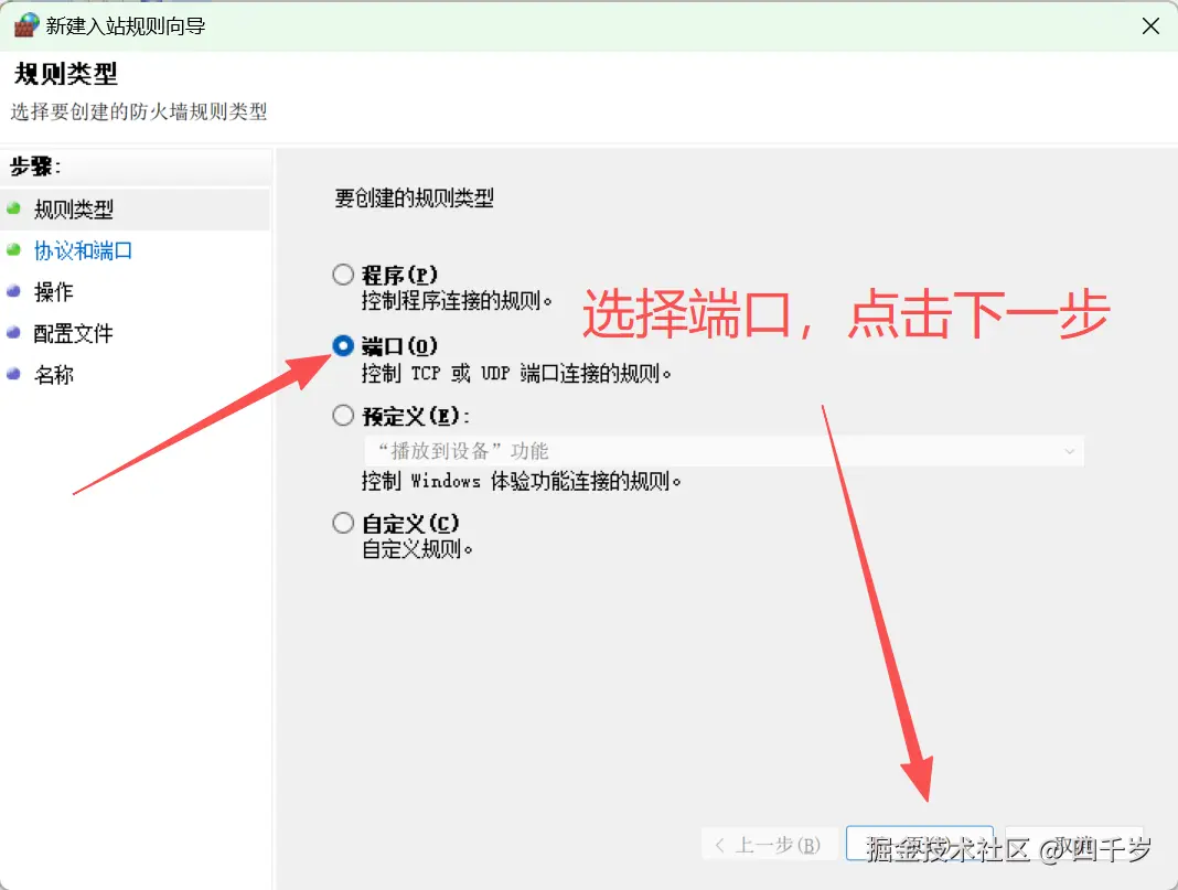 选择端口点击下一步