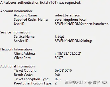 图 5.20 – Rubeus 在事件 4768 中使用 /opsec 选项