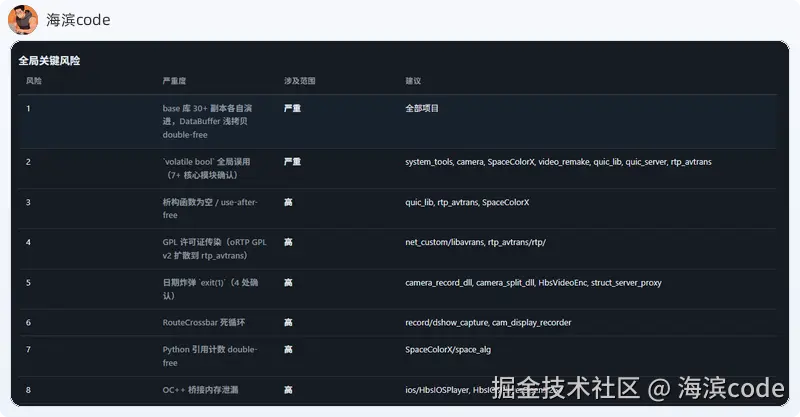 全局关键风险：2项严重 + 6项高危