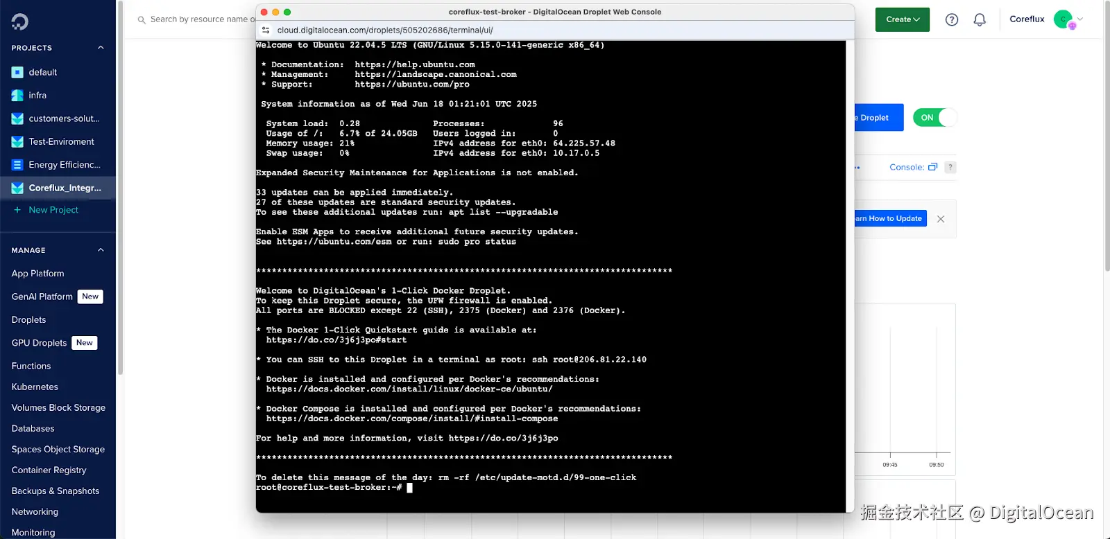SSH连接到Coreflux droplet