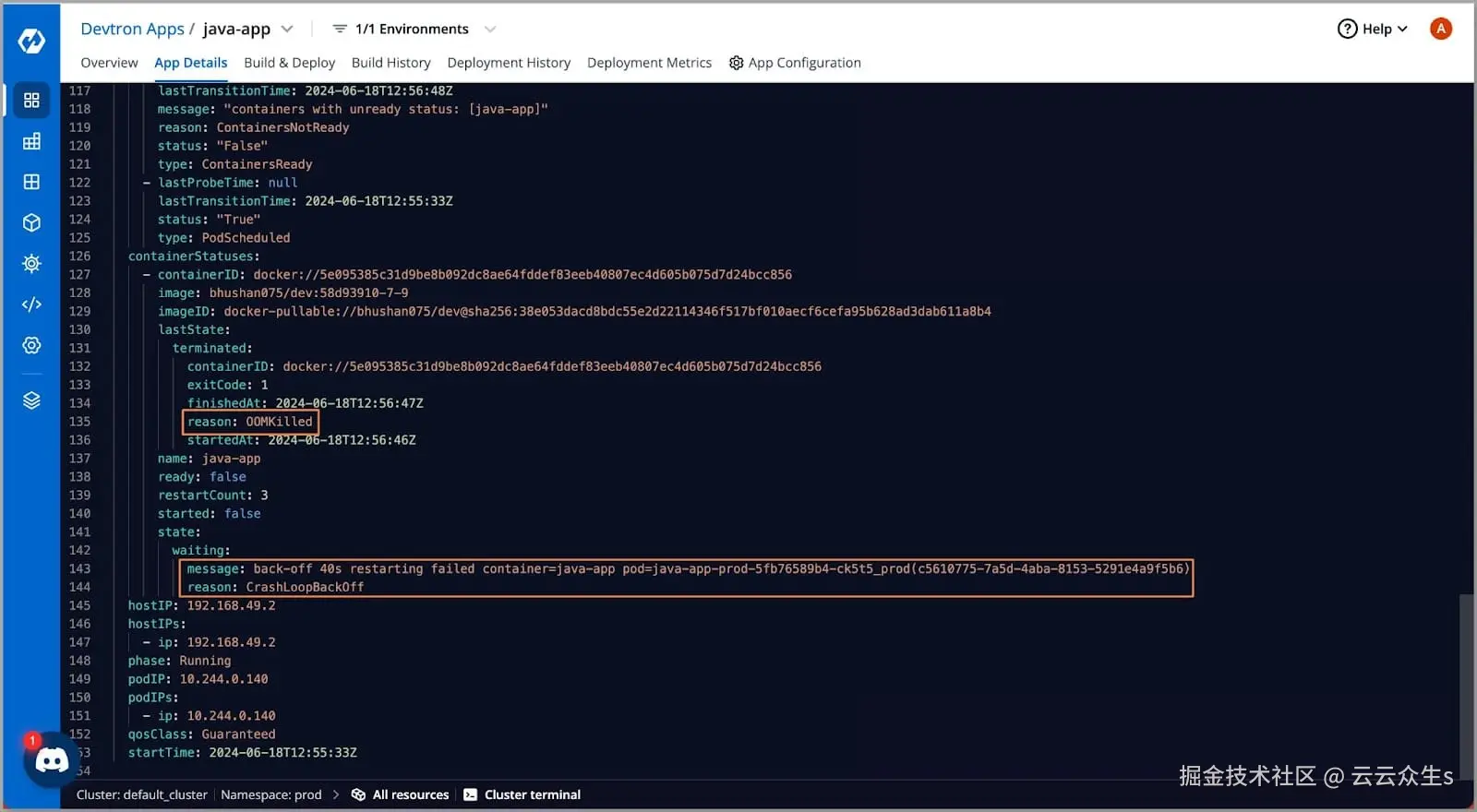 Crashloopbackoff error message