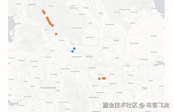 Figure 5.17: Flight tracking visualization focused on Leeds 