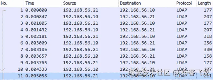 图 3.3 – 获取当前域信息后的 Wireshark 流量捕获