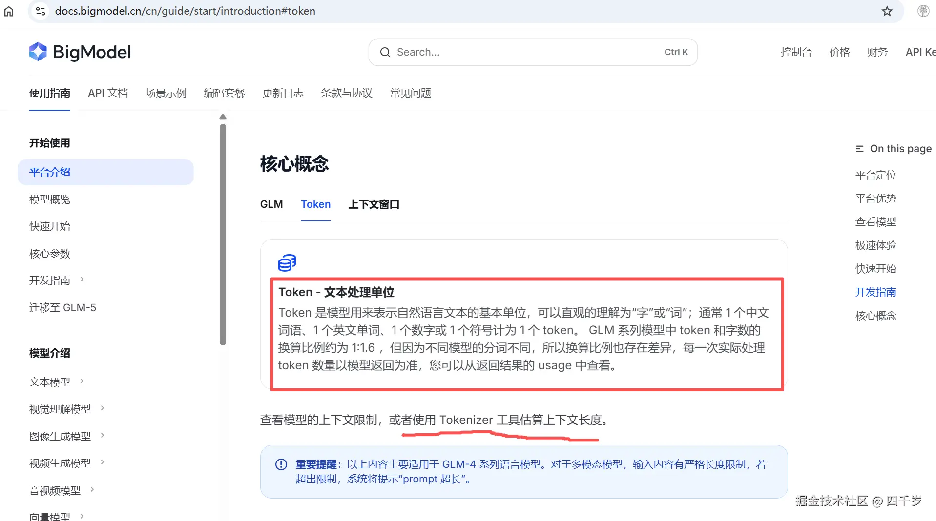 智谱官网关于 Token 的解释