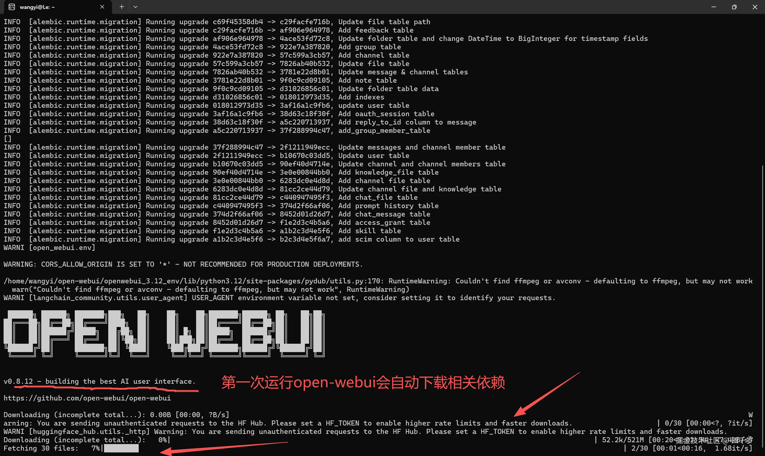 第一次运行open-webui会自动下载相关依赖