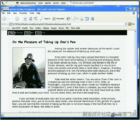 Using the link functionality in Dragon NaturallySpeaking to select the navigational links