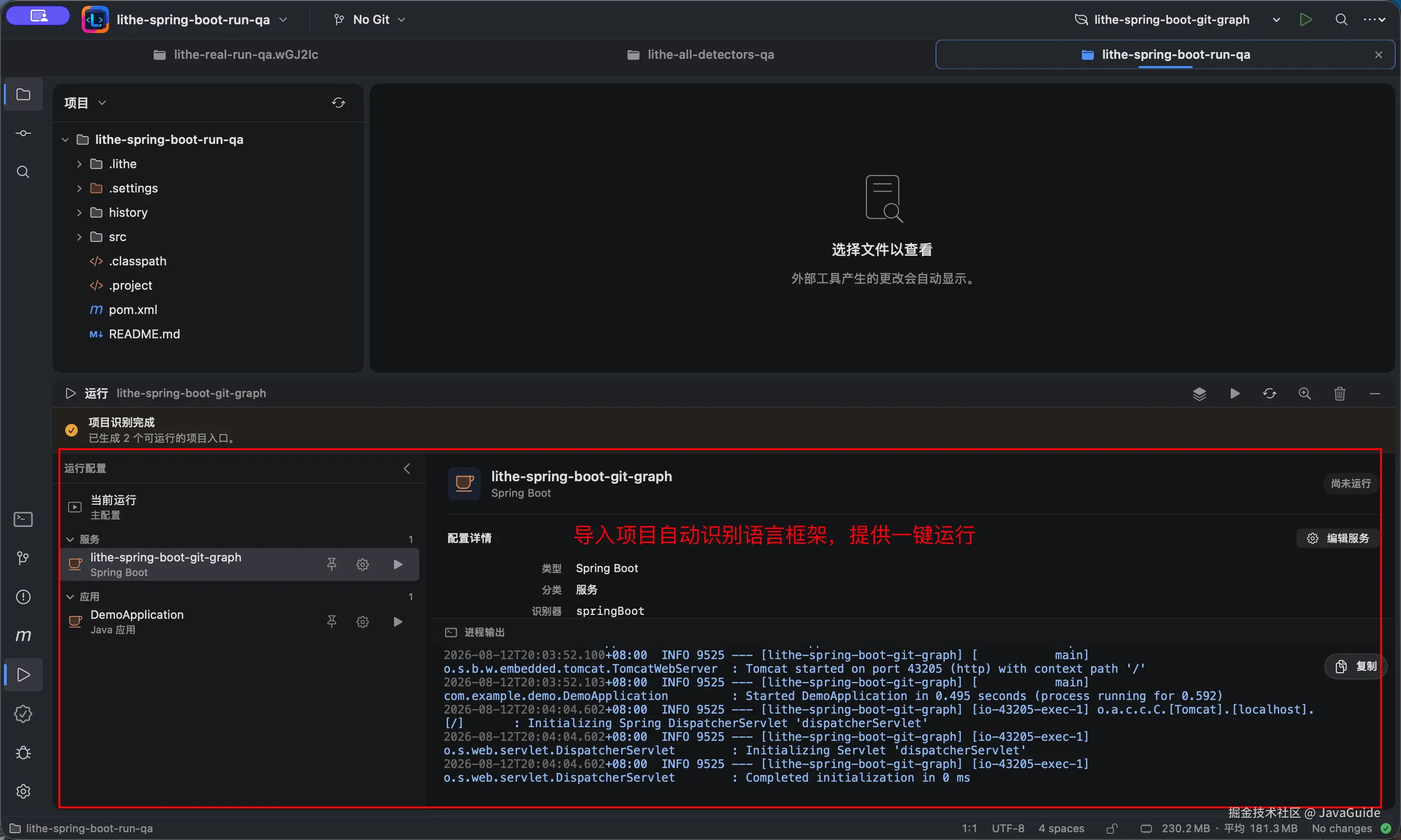 Lithe 自动识别 Spring Boot 项目并运行
