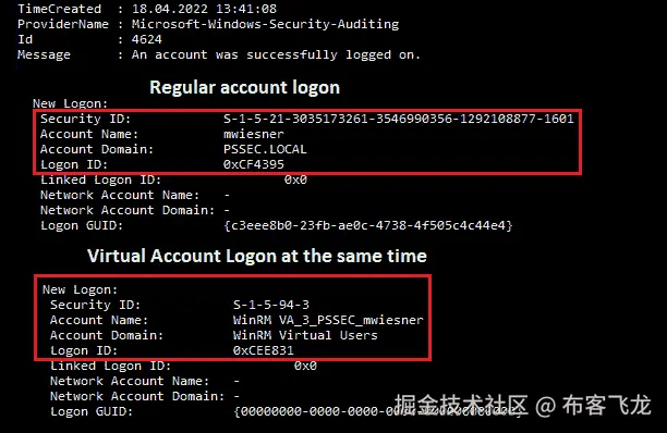 图 10.19 – 比较常规账户与虚拟账户登录