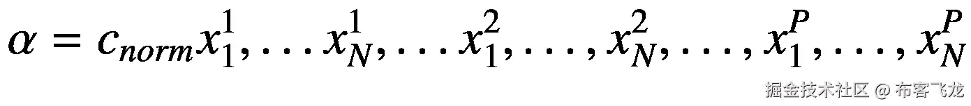 \alpha ={c}_{norm}{x}_1¹,\dots {x}_N¹,\dots {x}_1²,\dots, {x}_N²,\dots, {x}_1^P,\dots, {x}_N^P