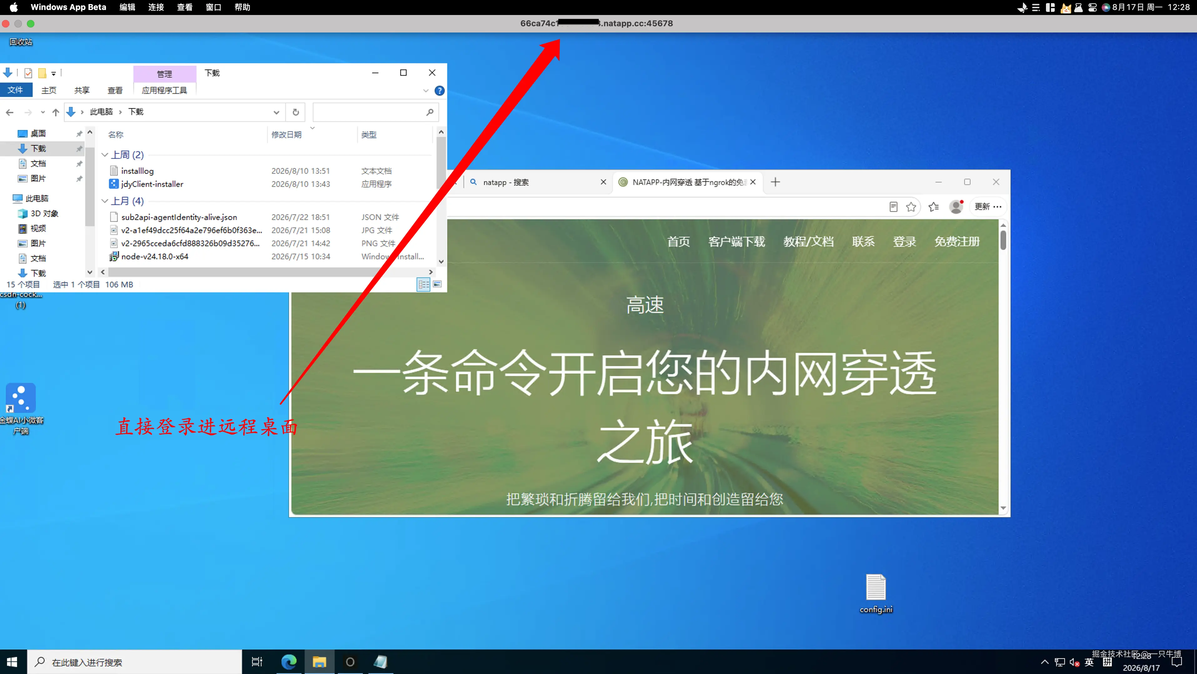 通过 Natapp TCP 隧道进入公司 Windows 桌面