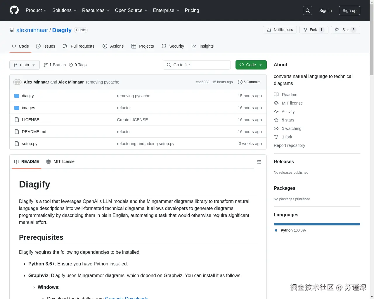 Show HN: Diagify – CLI工具将自然语言转换为技术图表 - 项目截图