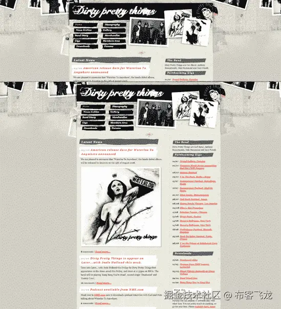 The completed Dirty Pretty Things website (www.dirtyprettythingsband.com), launched in January 2006