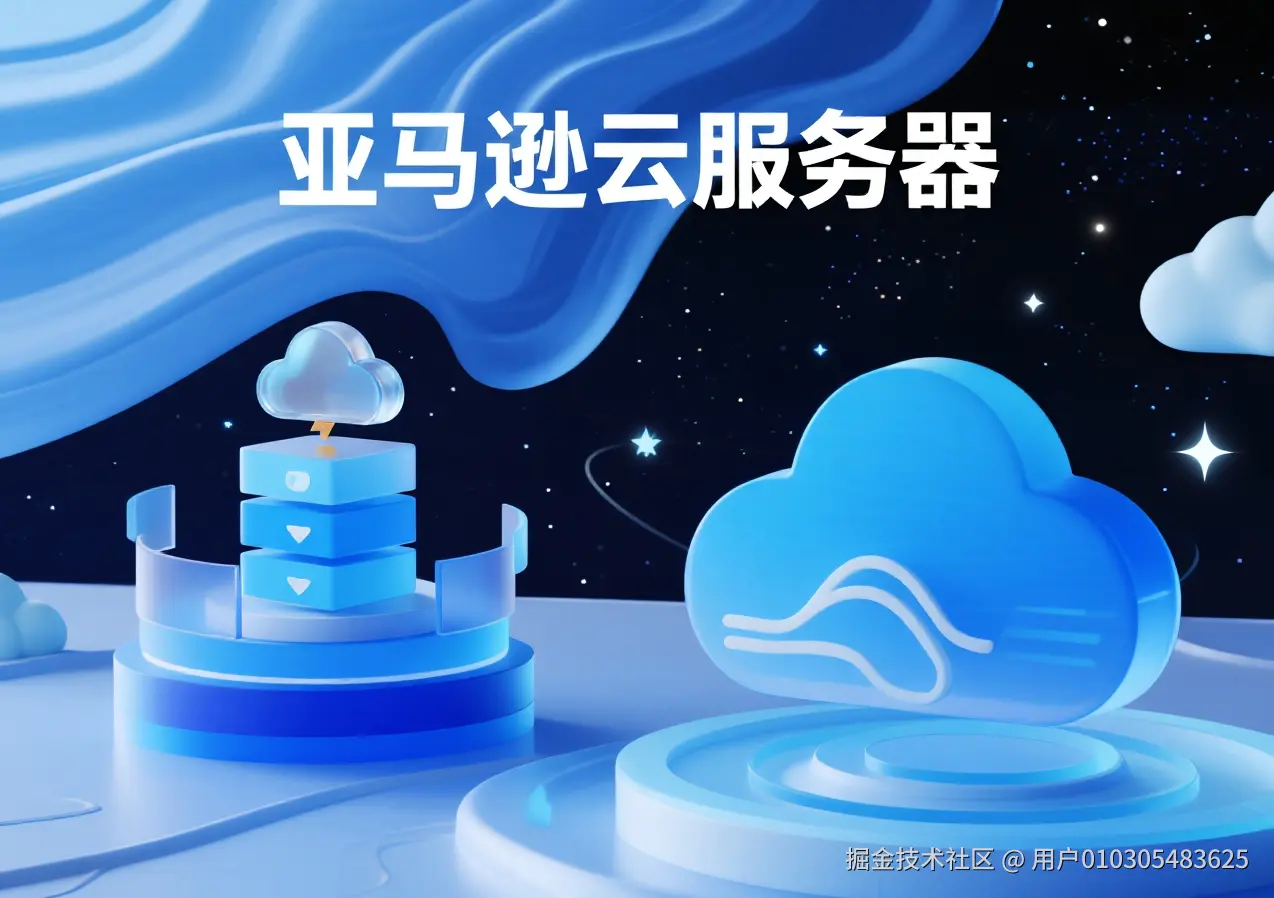 jimeng-2025-09-17-4852-海报设计，动态的蓝色星空背景 3D图标，几个个服务器堆图标上面是云服务器图标，蓝....png