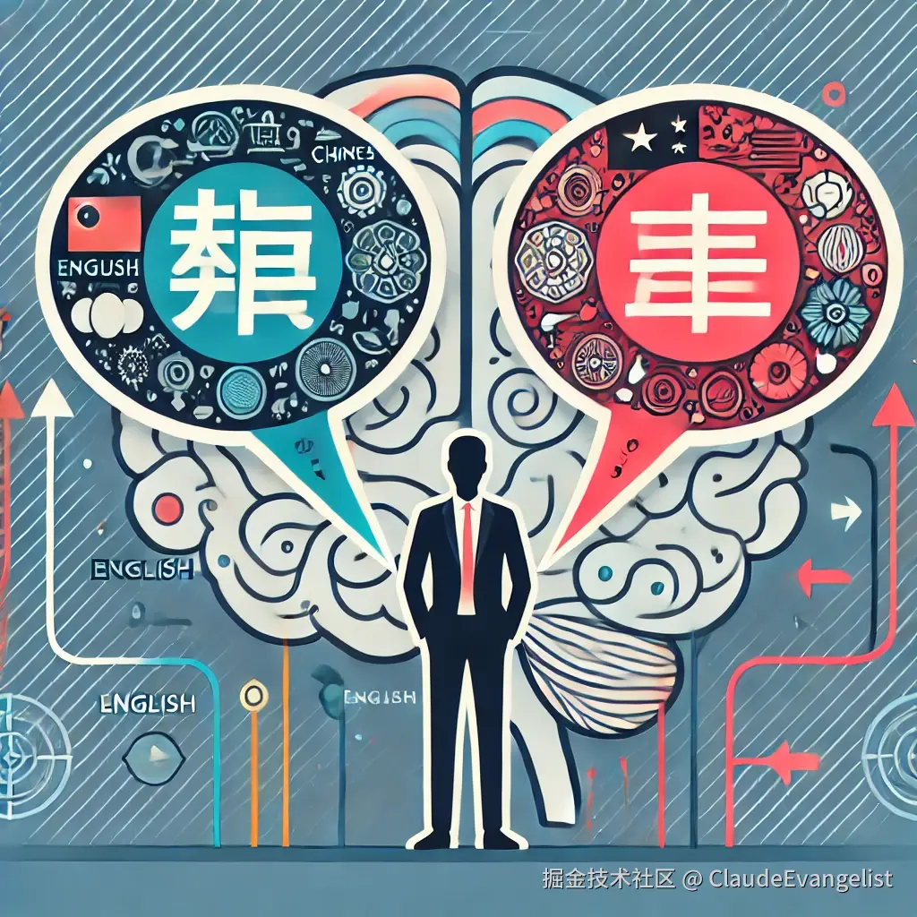 DALL·E 2025-01-01 22.58.30 - A conceptual illustration of a person standing between two speech bubbles, one symbolizing Chinese language with traditional Chinese design elements, .webp