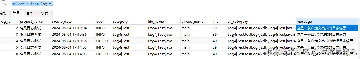 日志信息已经村到数据库中了
