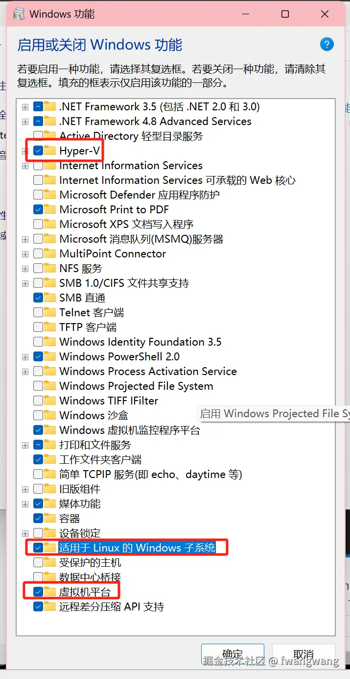 启用的windows功能
