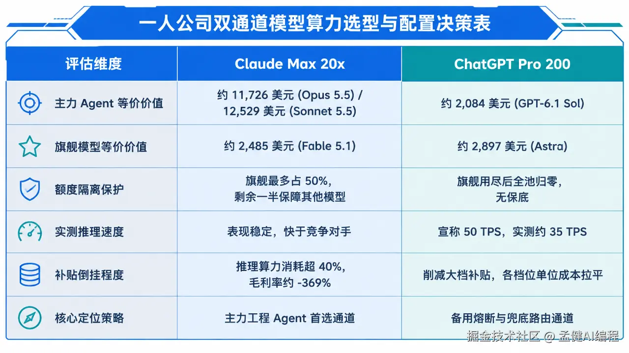 一人公司双通道模型算力选型与配置决策表
