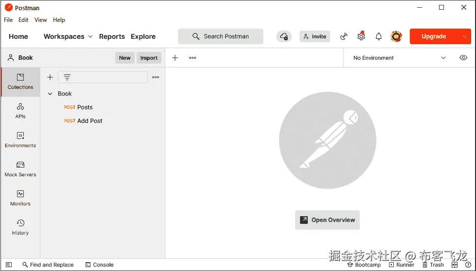 图 2.1 – 安装 Book 集合后的 Postman 屏幕