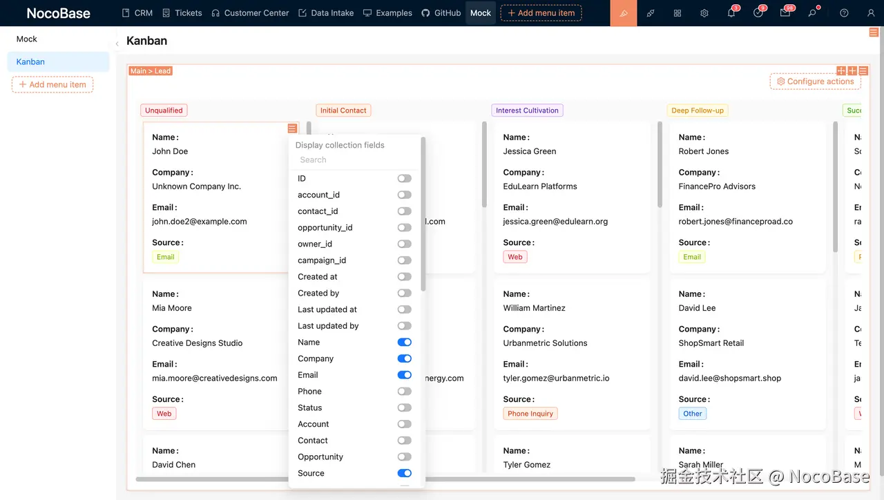 Kanban's display data can also be chosen arbitrarily