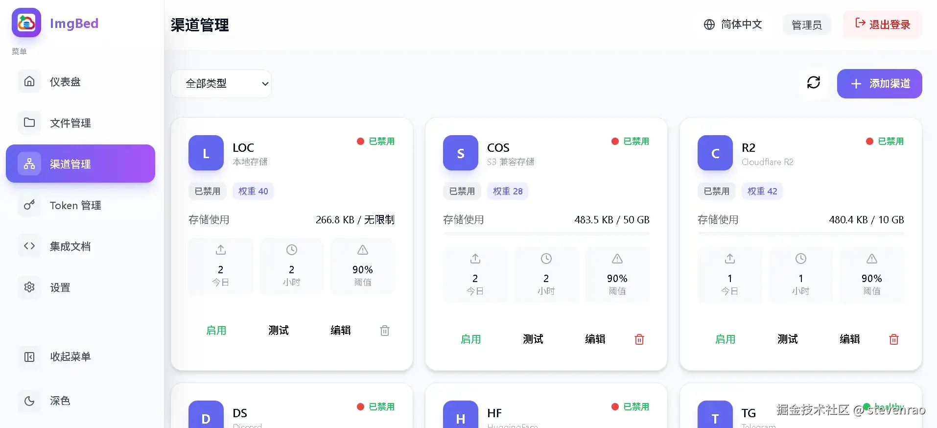 ImgBed 渠道管理界面