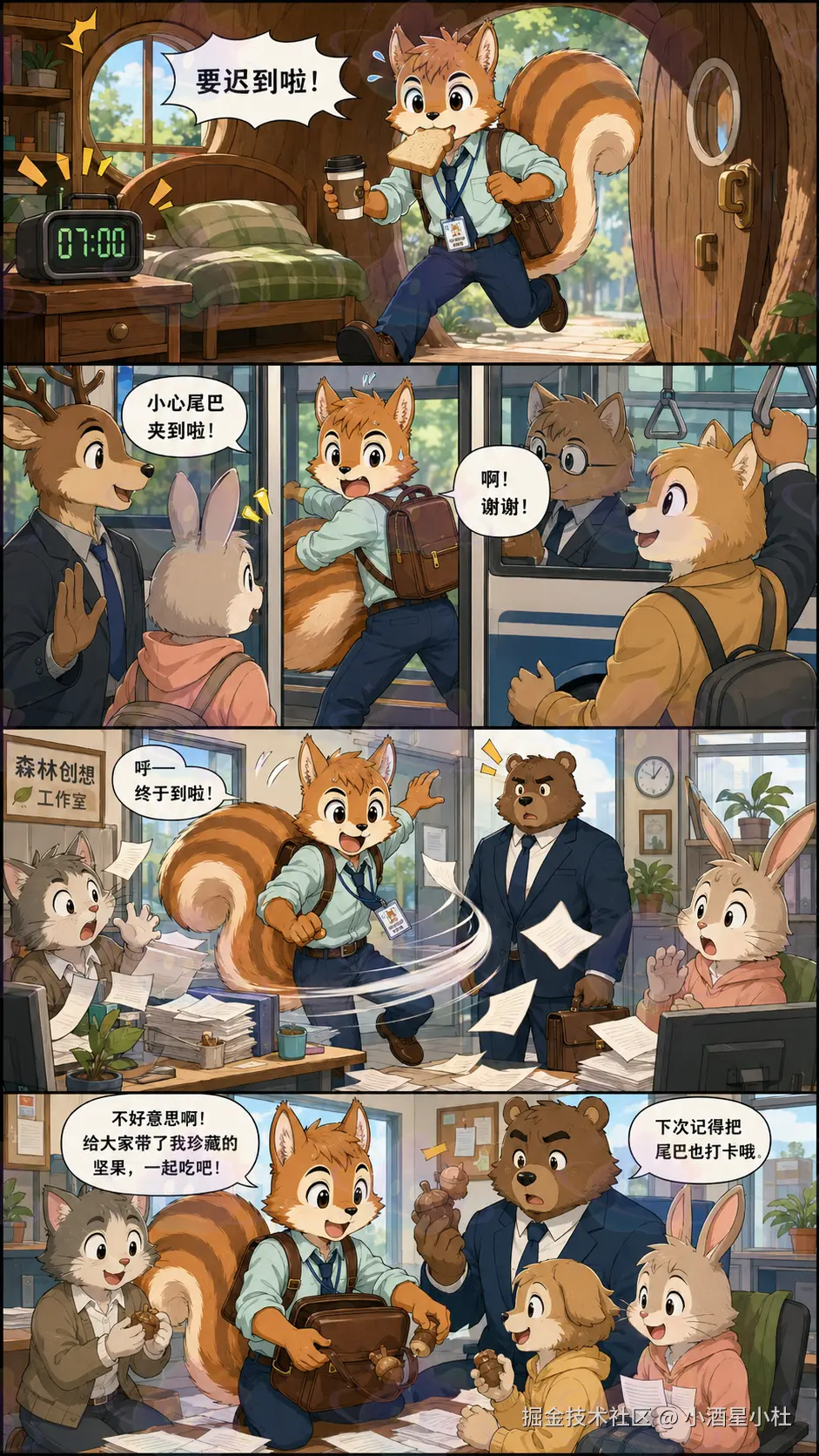 四格竖屏职场轻喜剧《小松鼠去上班》。主角是小松鼠.png