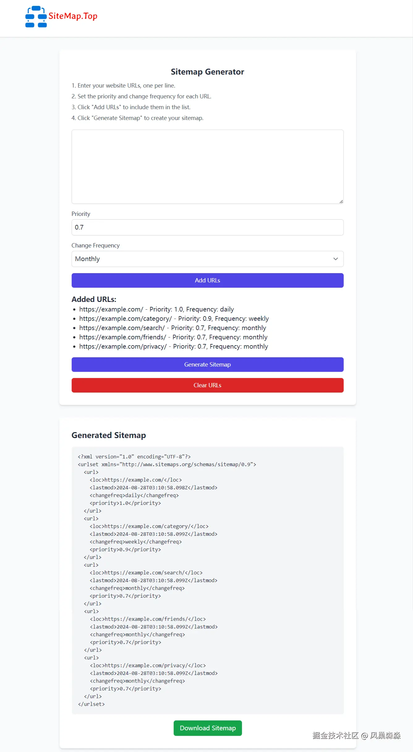 02 add URLs ，generate and download sitemap.png