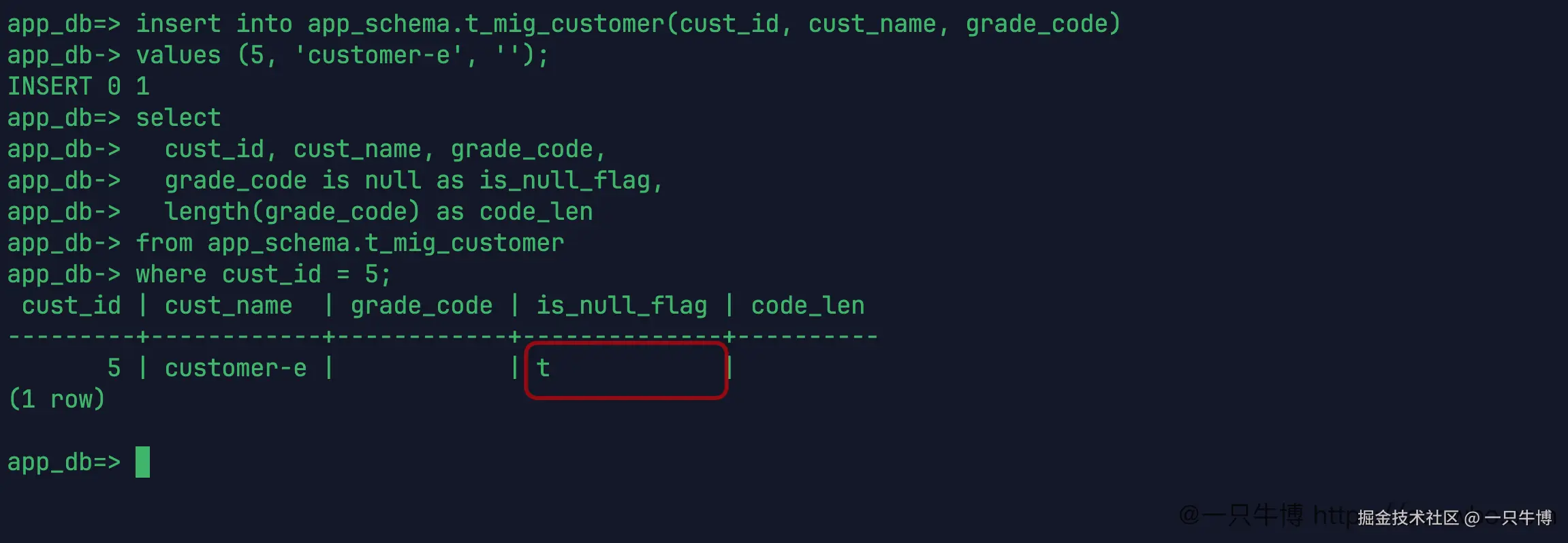 Result of is-null check after inserting empty string