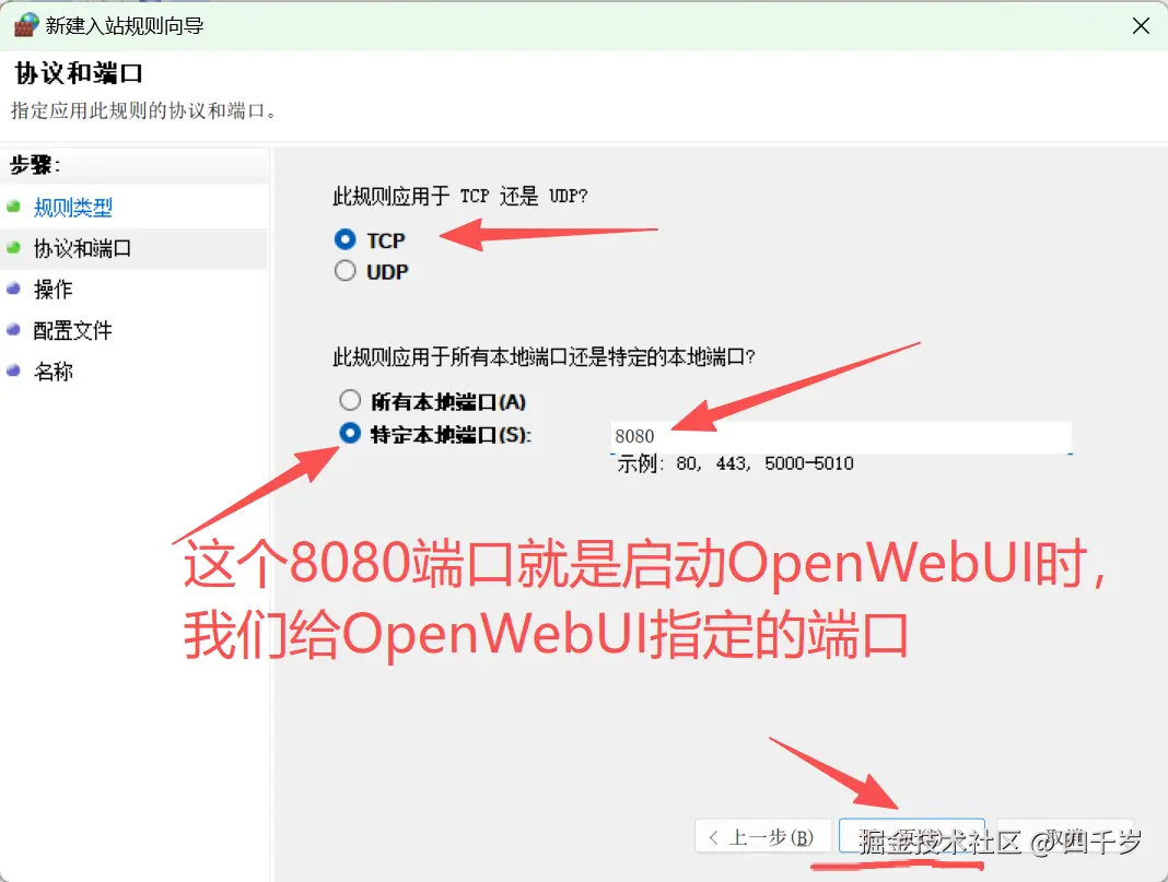 设置允许访问的端口8080