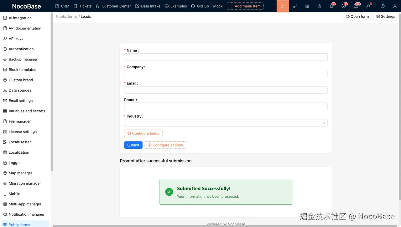 Form Configuration for NocoBase