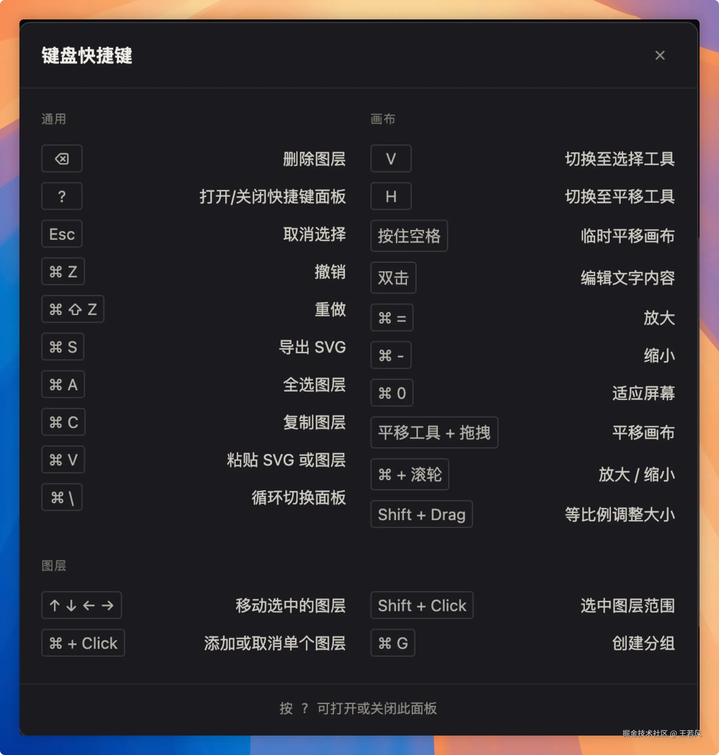 快捷键介绍页面