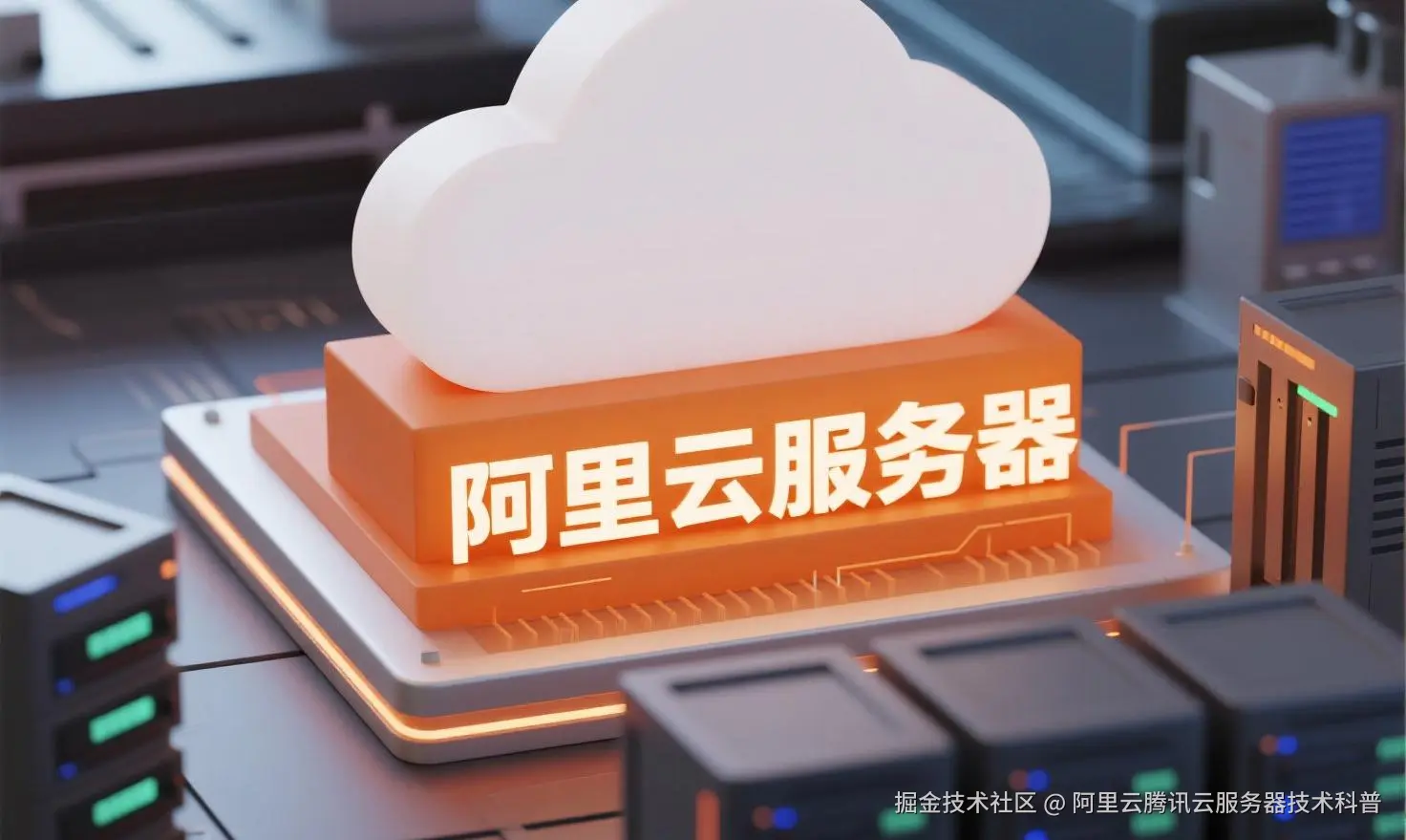 jimeng-2025-07-31-1200-创建一个具有未来科技感的云服务器服务宣传图。主视觉是发光的白云和阿里云相间的服务....jpeg