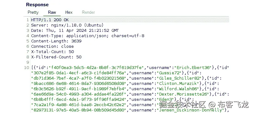 图 7.15 – Burp 捕获发送到 Mockoon 的请求及其响应