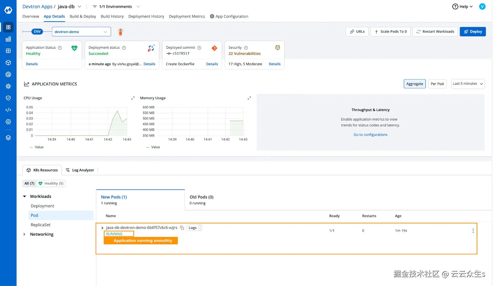 Application successfully running