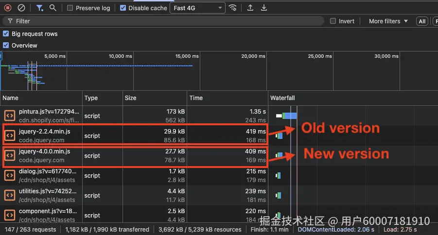 网络面板中重复加载的同一库