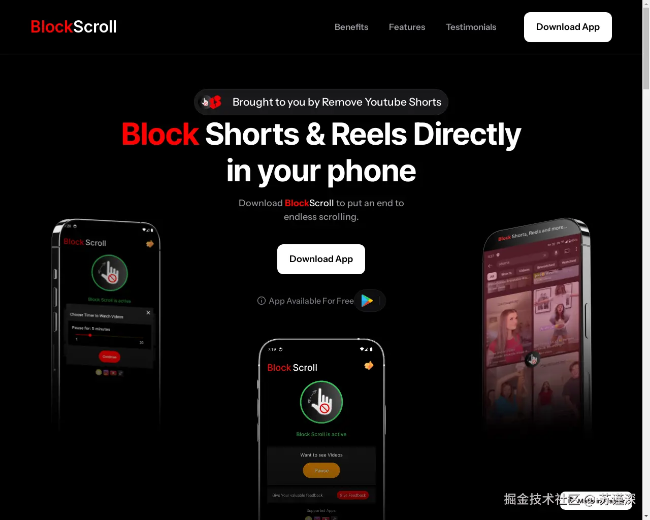 Show HN：我开发了 BlockScroll – 一款帮助屏蔽短视频、快速滚动和无尽滑动的应用程序 - 项目截图
