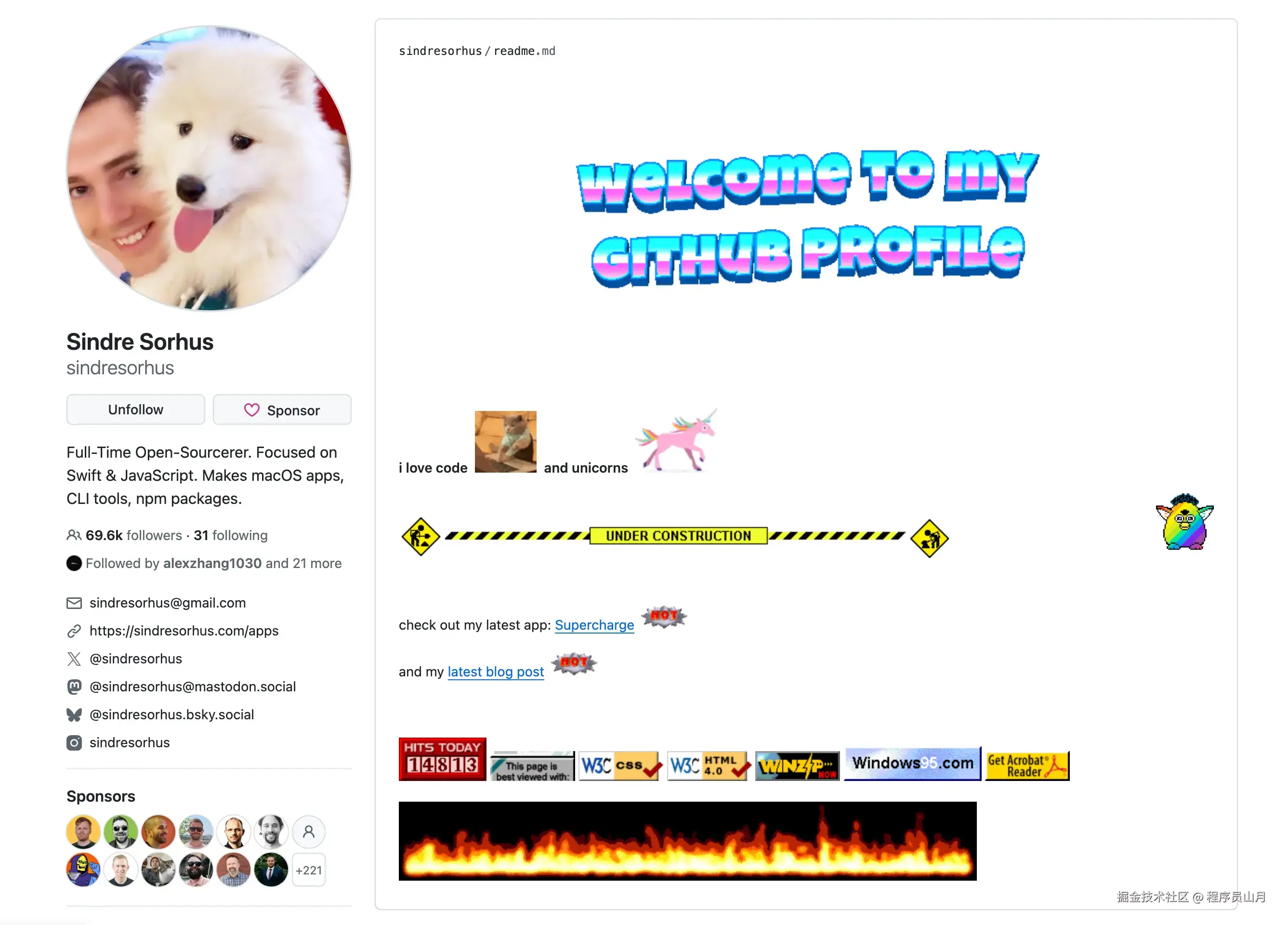 sindresorhus's GitHub Profile 示例