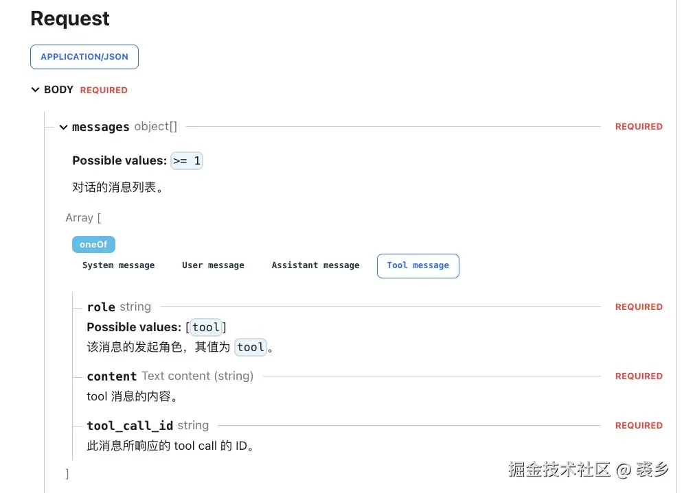 deepseek对话请求的Message