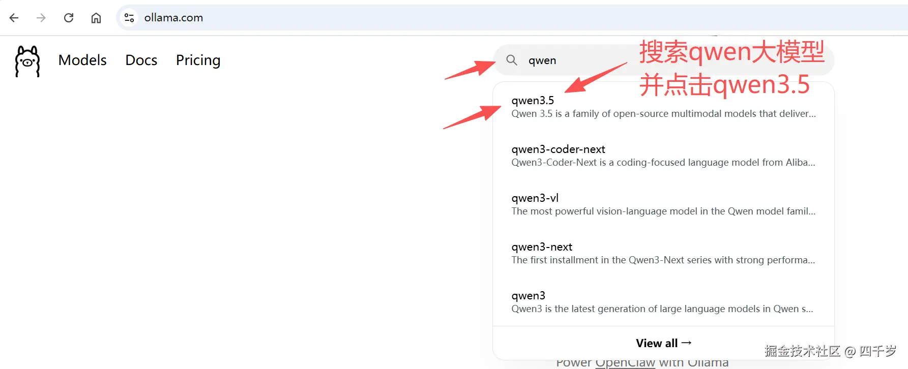 在Ollama官网搜索大模型的名字