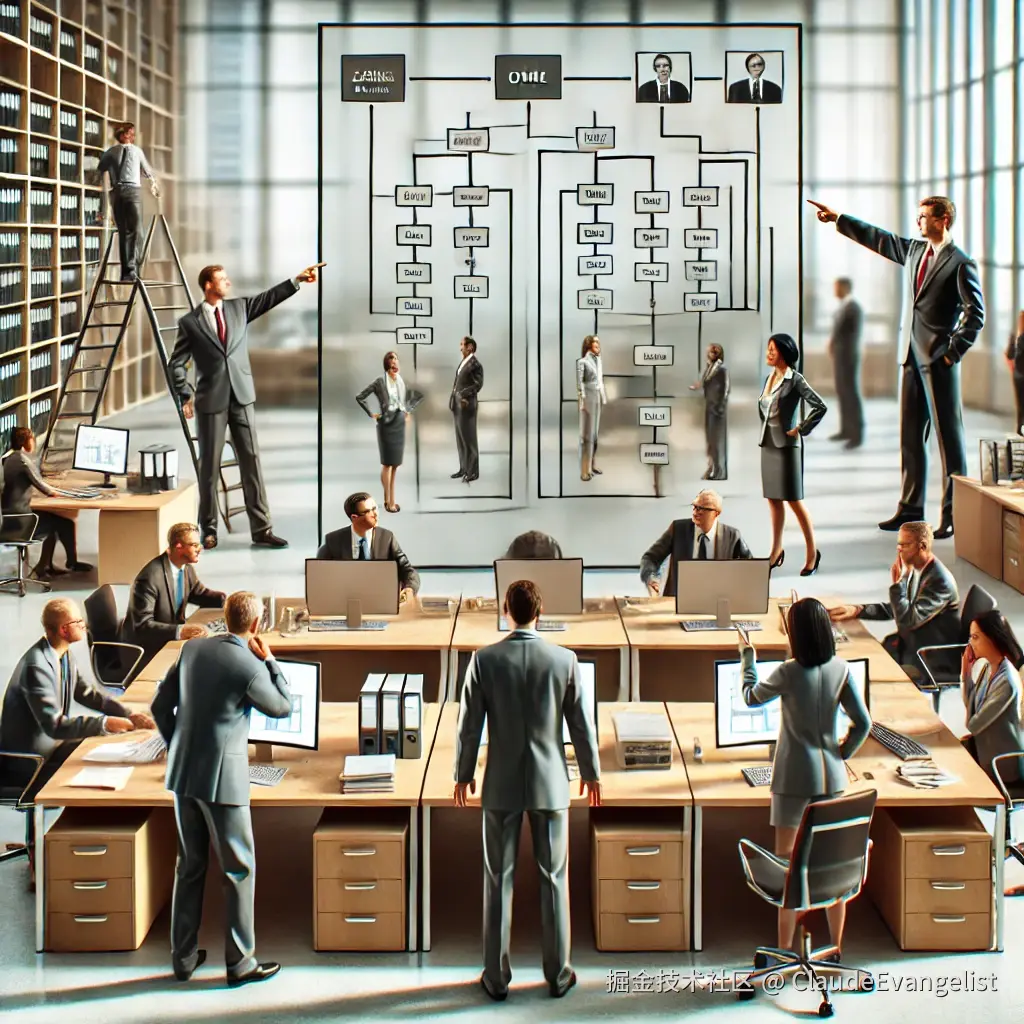 DALL·E 2024-12-04 20.37.19 - A small corporate office setting with less than 100 employees depicted in a modern workspace. The scene includes a group of workers at their desks, wi.webp