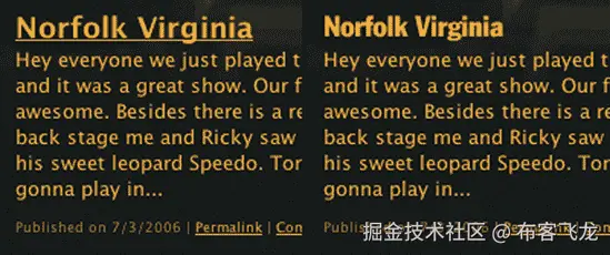 On the left, the regular HTML heading (also what users without Flash will see), and on the right, the beautiful sIFRized version