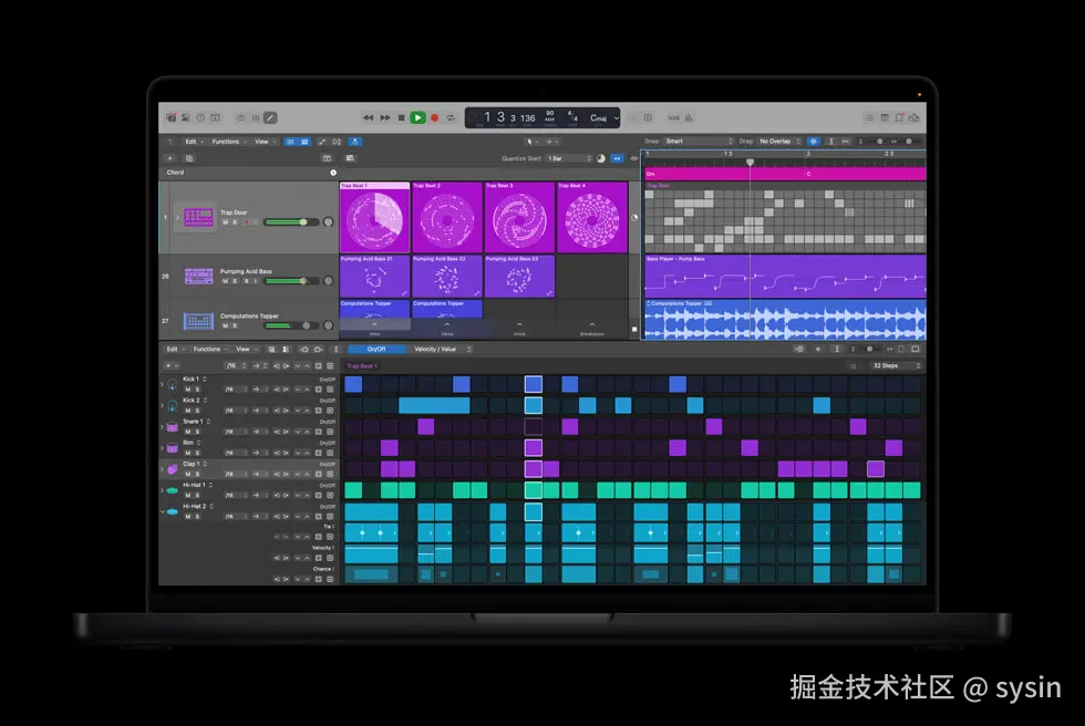MacBook Pro 上显示着 Logic Pro。