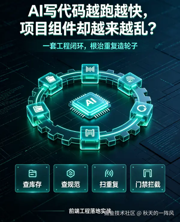 🤖 AI写代码越跑越快，项目组件却越来越乱？一套工程闭环根治重复造轮子 ⚡