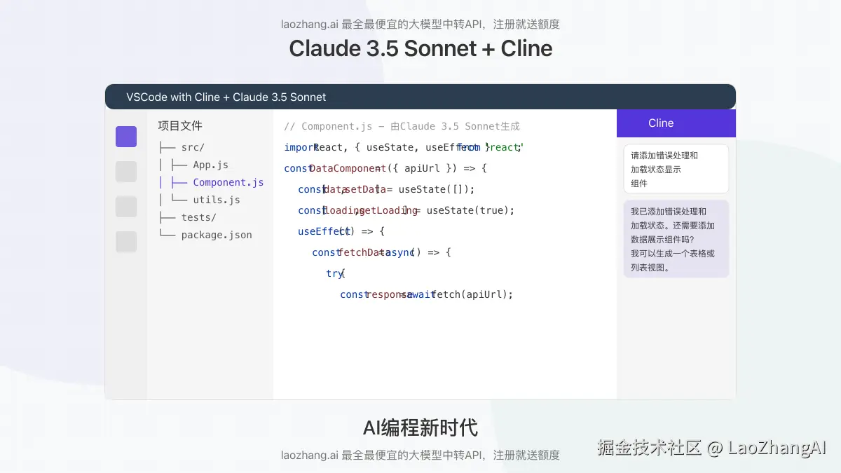 Claude 3.5 Sonnet与Cline结合使用的场景展示图